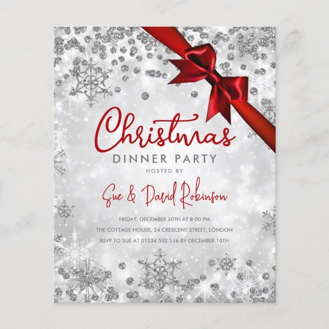 Papier Budget Parties scintillant argent Rouge Ruban Noël (Devant)