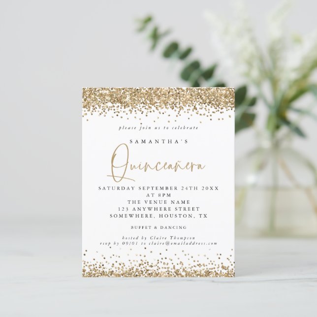 Papier Budget Parties scintillant or Quinceañera 15ème pa (Debout devant)