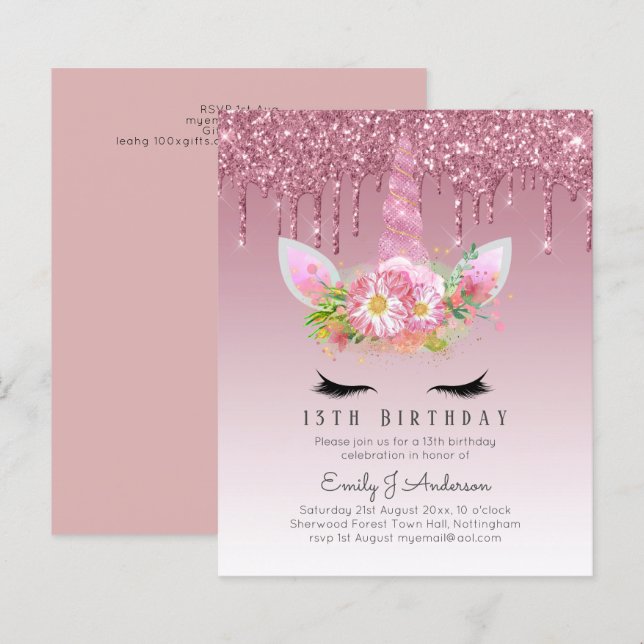 Papier BUDGET Parties scintillant rose Unicorn Filles Inv (Devant / Derrière)