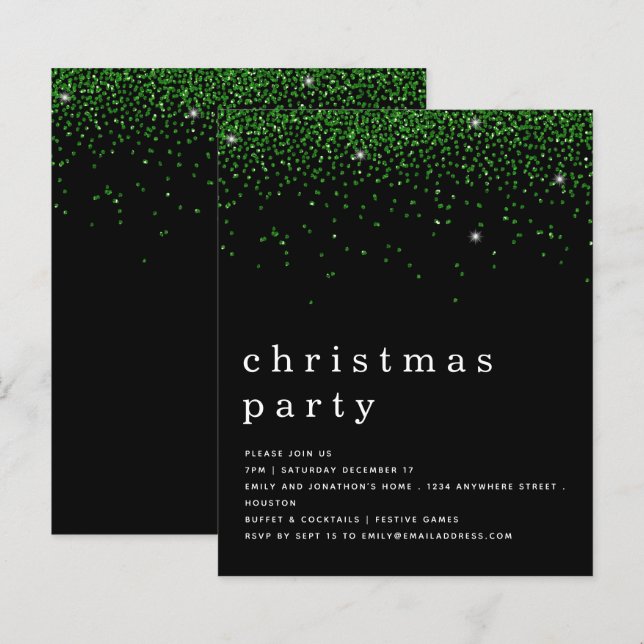 Papier Budget Parties scintillant verte Noël fête Invitat (Devant / Derrière)