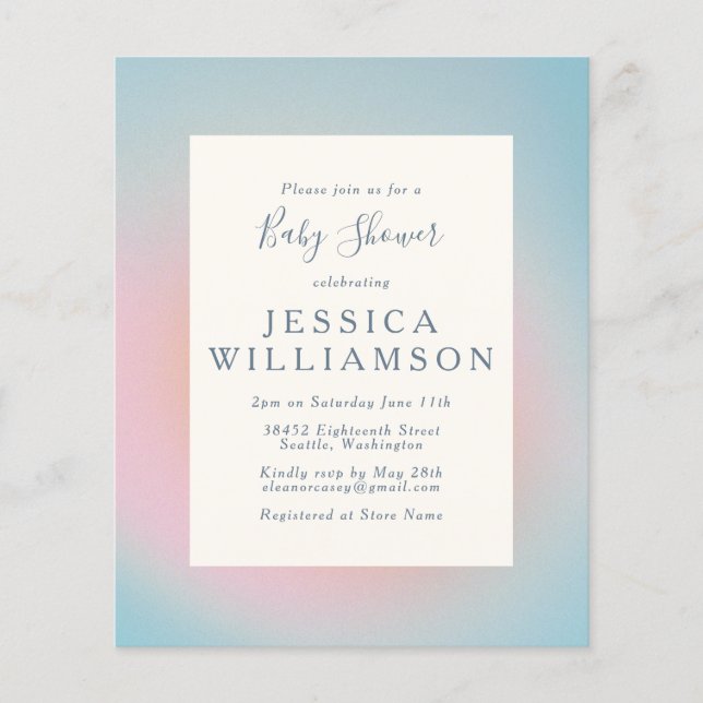 Papier Budget Pastel Bleu rose Baby shower dégradé (Devant)