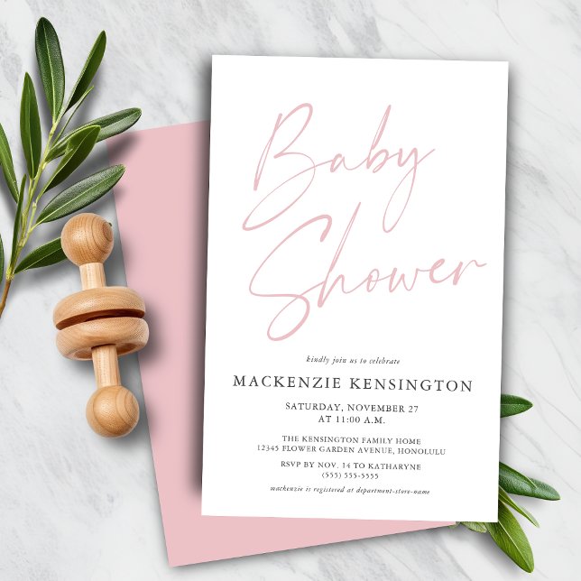 Papier Budget Pastel Blush Pink Simple Script Baby shower (Budget Pastel Blush Pink Simple Script Baby Shower Invitation)