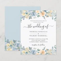 Budget Pastel Dusty Faire-part de mariage bleu