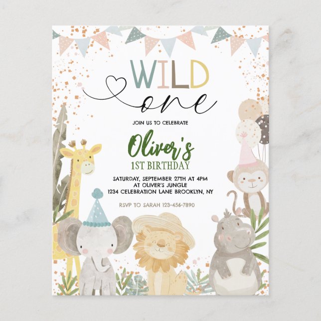 Papier BUDGET Pastel Earthy Safari Wild Un 1er anniversai (Devant)