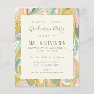 Papier Budget Pastel Marbre Invitation de la fête de grad