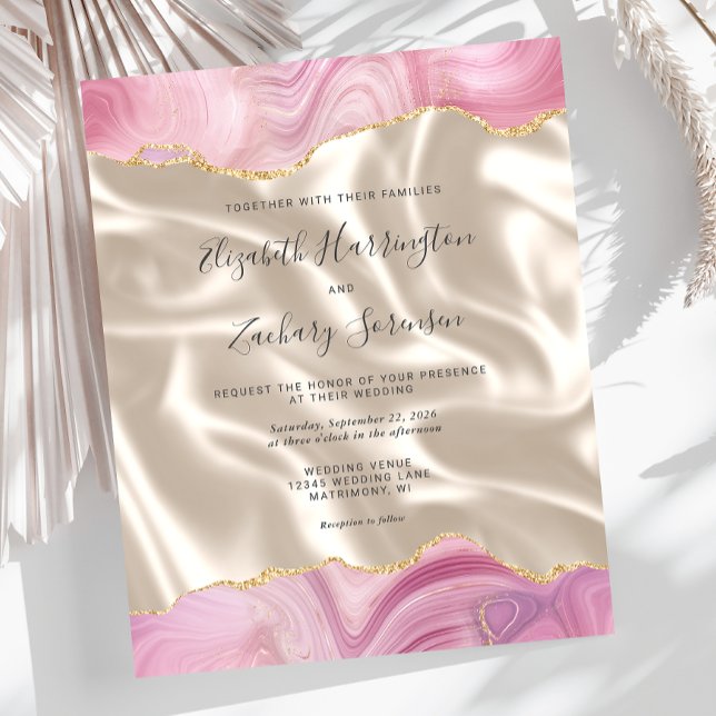 Papier Budget Pastel Pink Gold Agate Mariage en soie ivoi (Créateur téléchargé)