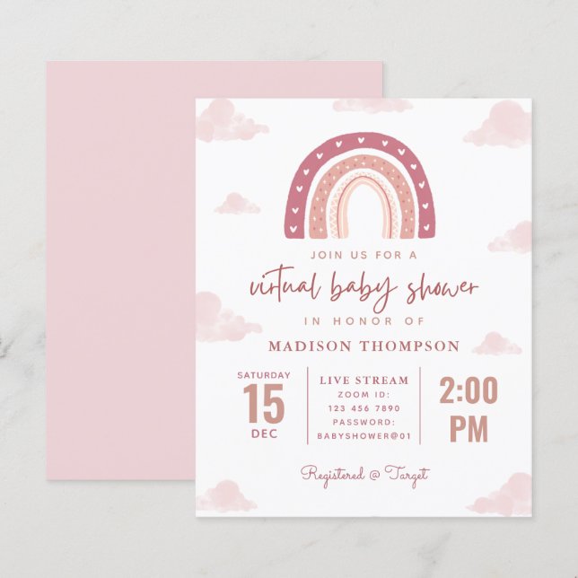 Papier Budget Pastel Pink Rainbow Baby shower virtuel (Devant / Derrière)