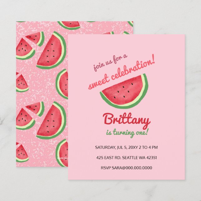 Papier Budget pastèque été fête d'anniversaire invitation (Devant / Derrière)