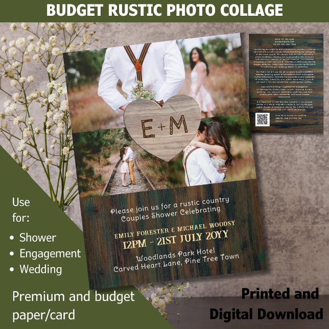 Papier BUDGET Pays Bois rustique Coeurs sculptés Photo (Créateur téléchargé)