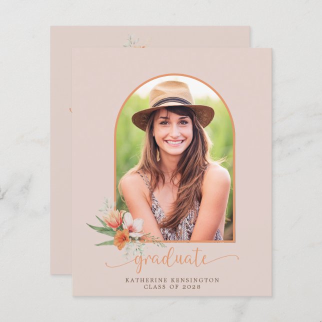 Papier Budget Peach Floral Boho Arch Invitation (Devant / Derrière)