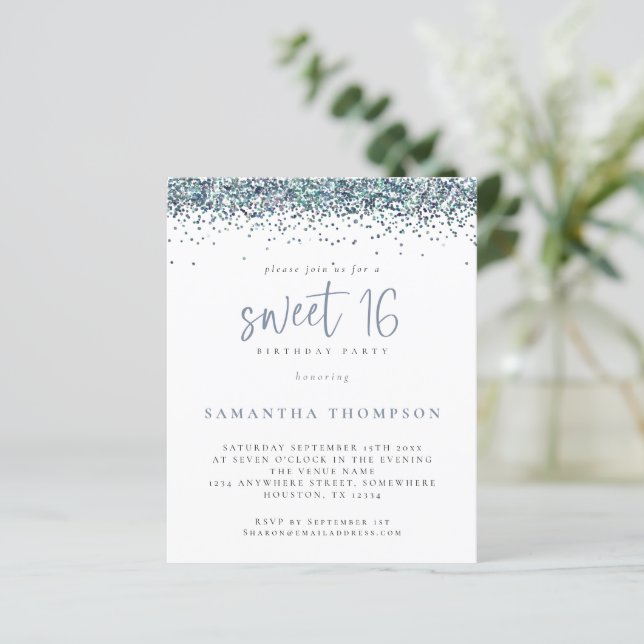 Papier Budget Peacock Blue Parties scintillant Sweet 16 I (Debout devant)