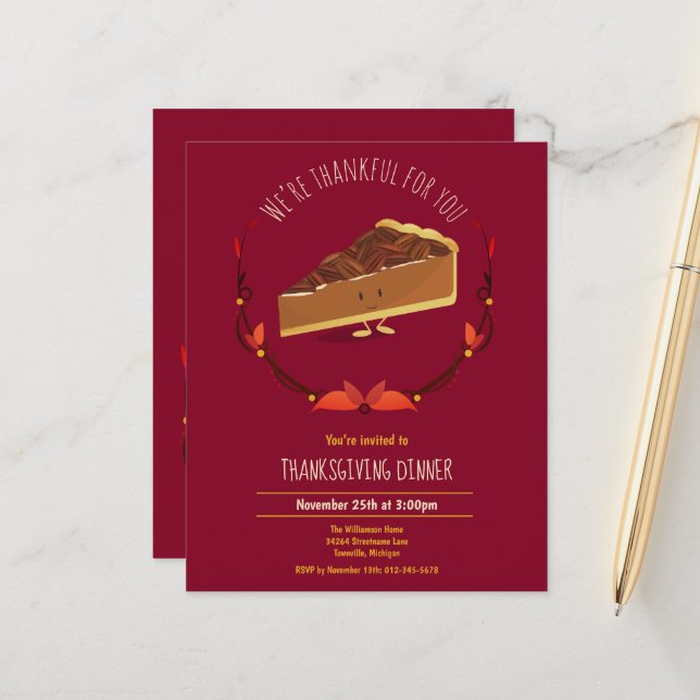 Papier Budget Pecan Pie Dessert Thanksgiving Invitation (Devant/Arrière en situation)