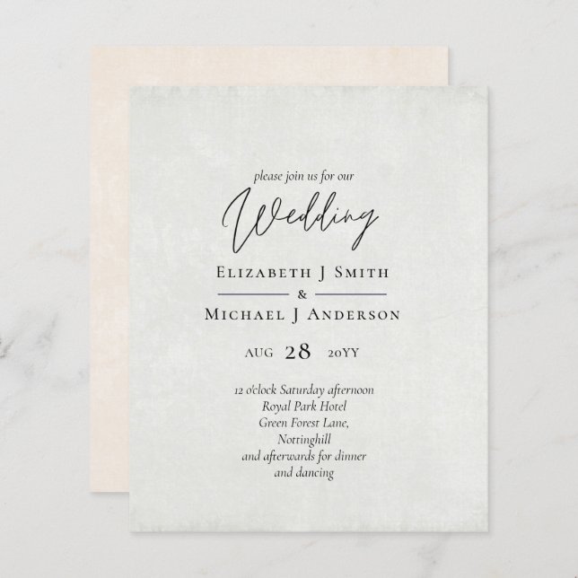 Papier BUDGET Pêcher Gris Mariage Aquarelle Invitations (Devant / Derrière)