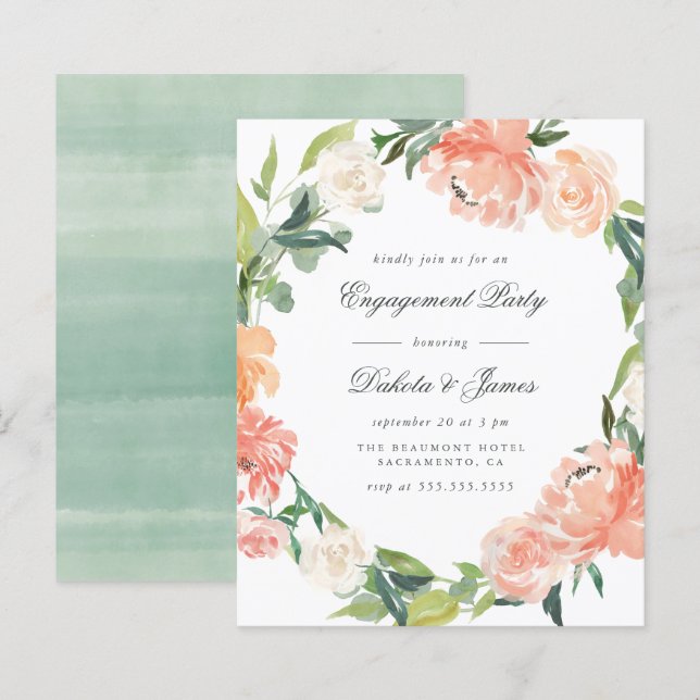 Papier Budget Peony Eucalyptus Green Engagement (Devant / Derrière)