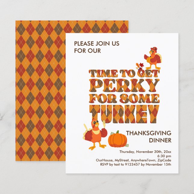 Papier Budget PERKY POUR TURQUIE Thanksgiving Dîner Invit (Devant / Derrière)