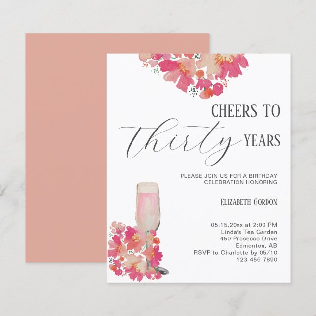 Papier Budget Petals & Prosecco 30e anniversaire Floral r (Devant / Derrière)