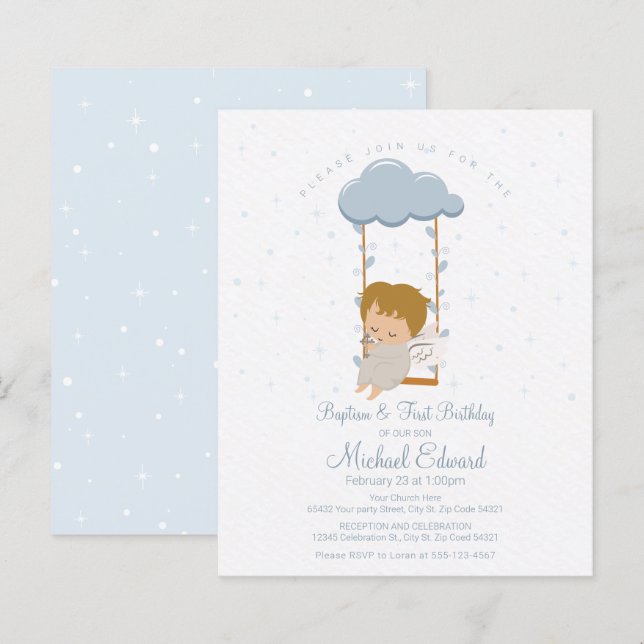 Papier Budget Petit Ange, Premier Anniversaire et Baptême (Devant / Derrière)