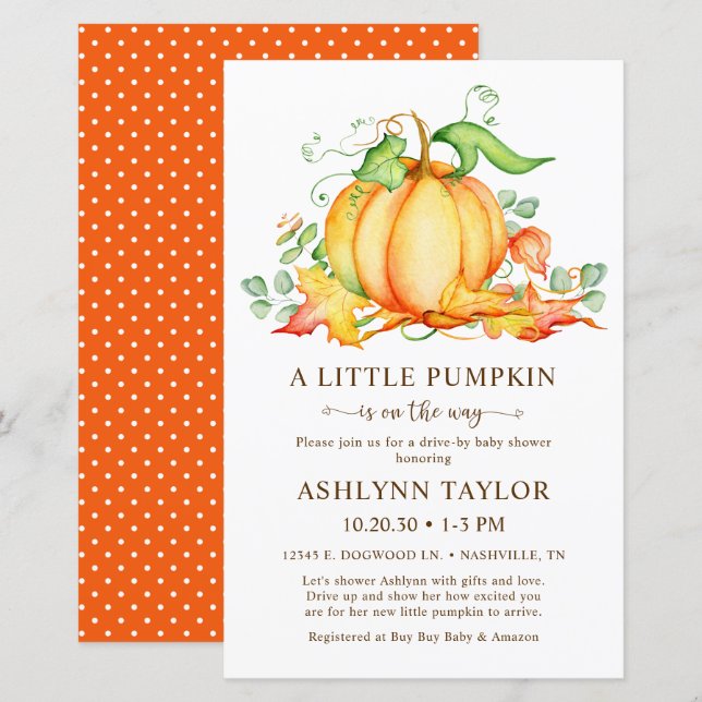 Papier Budget Petit Citrouille Drive Par Baby shower (Devant / Derrière)