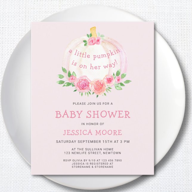 Papier Budget Petit Citrouille rose fille Baby shower Inv (Créateur téléchargé)