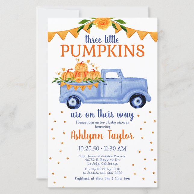 Papier Budget Petit Citrouille Triplet Baby shower garçon (Devant)