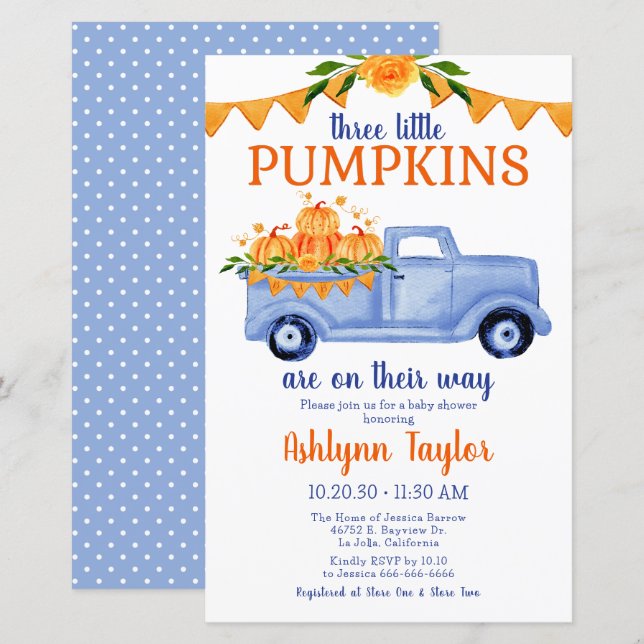 Papier Budget Petit Citrouille Triplet Baby shower garçon (Devant / Derrière)