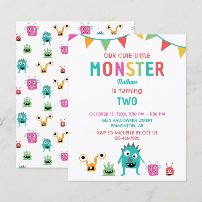 Papier Budget Petit Monster Anniversaire Garçon Halloween (Devant / Derrière)