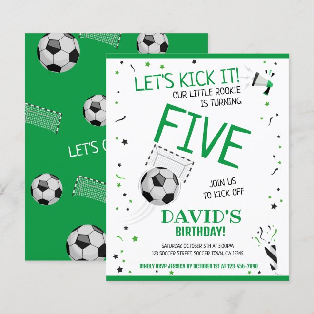 Papier Budget Petit Rookie Football Vert Invitation d'ann (Devant / Derrière)