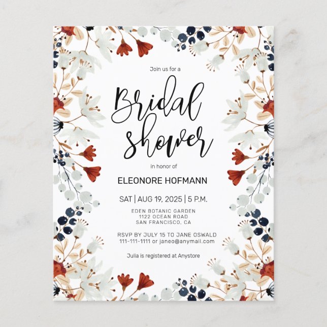 Papier Budget Petites fleurs Invitation de douche nuptial (Devant)