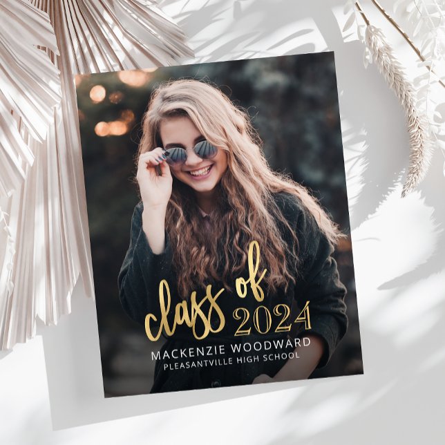 Papier Budget Photo 2024 Gold Script Grad Faire-part (Créateur téléchargé)
