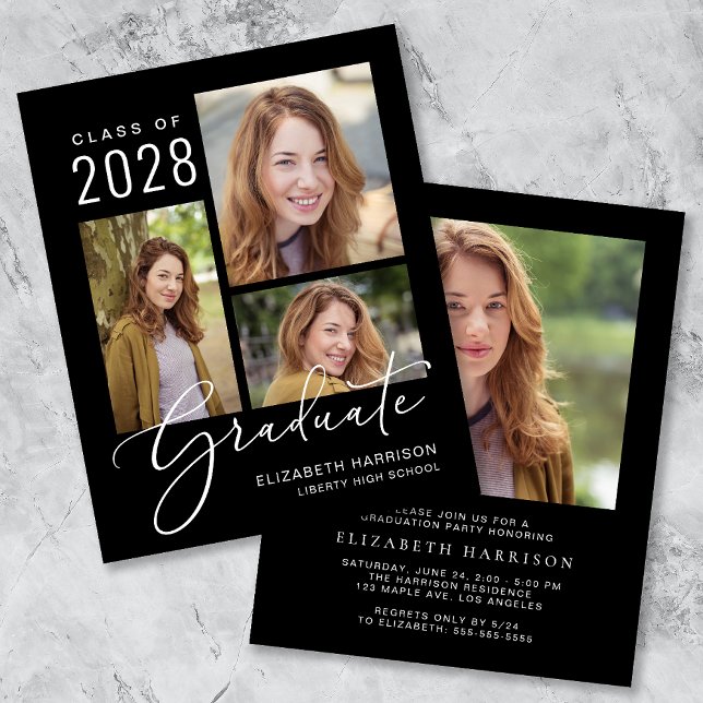 Papier Budget Photo Black Graduation Party Invitation (A personalized photo graduation party invitation to celebrate the graduate's achievements)