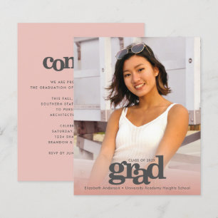 Papier Budget photo blush rose graduation invitation auda