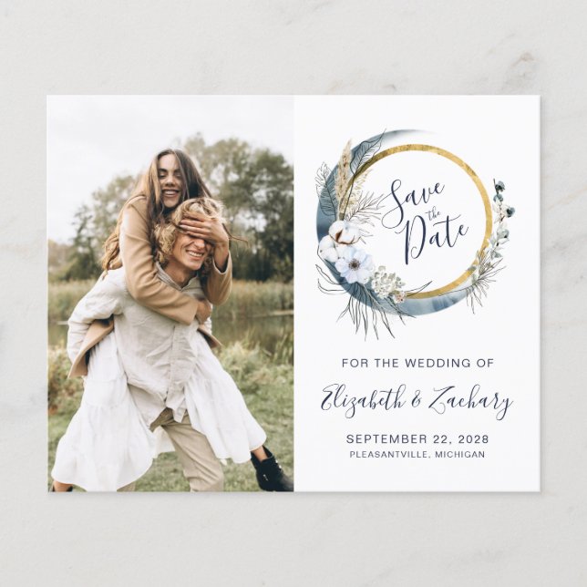 Papier Budget Photo Boho Blue Floral Moon Enregistrer la  (Devant)