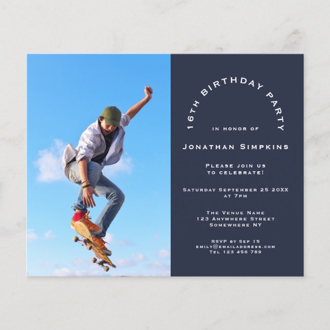 Papier Budget Photo Boy 16e anniversaire Invitation de la (Devant)