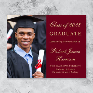 Papier Budget Photo Burgundy Gold Graduation Faire-part