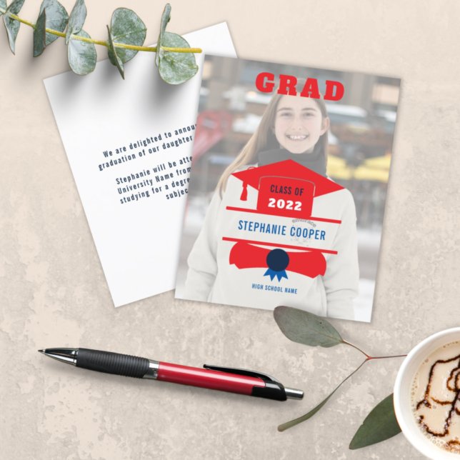 Papier Budget Photo Casquette Rouge Bleu 2022 Grad Faire- (Créateur téléchargé)