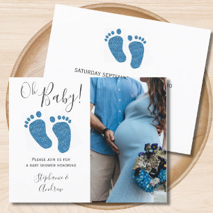 Papier Budget Photo Couples Baby shower bleu Invitation