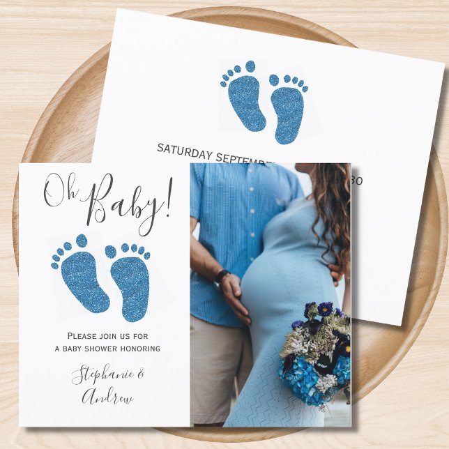 Papier Budget Photo Couples Baby shower bleu Invitation (Créateur téléchargé)
