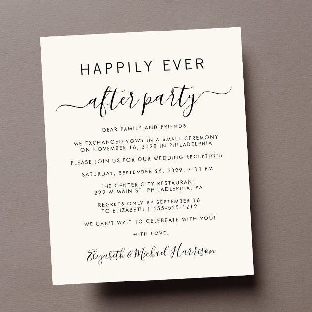 Papier Budget Photo Crème Mariage Réception Invitation (A chic budget-friendly Happily Ever After Party invitation for your wedding celebration)