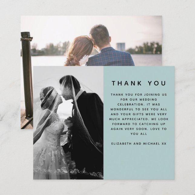 Papier BUDGET Photo de mariage remerciements Moderne Sage (Devant / Derrière)