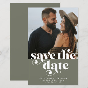 Papier BUDGET Photo de Save the Date Moderne Vert Olive