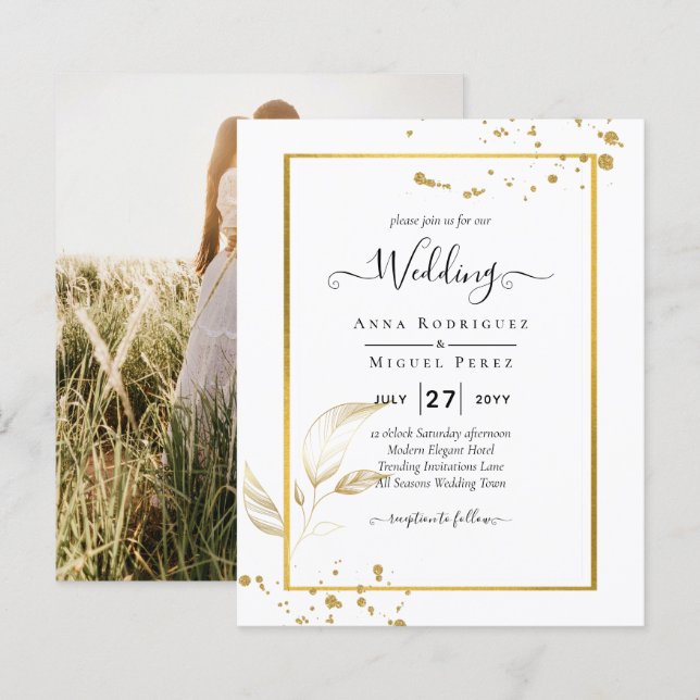 Papier Budget Photo Faire-part de mariage classique OR bl (Devant / Derrière)