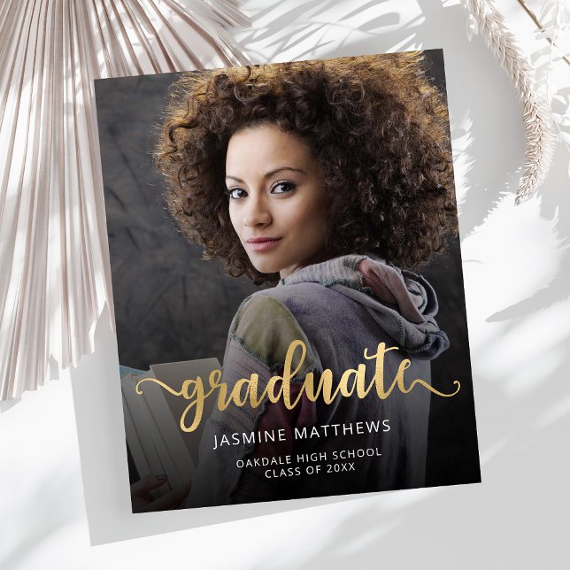 Papier Budget Photo Gold Script Grad Faire-part (Créateur téléchargé)