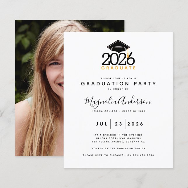 Papier BUDGET Photo Graduation Party Invitation (Devant / Derrière)