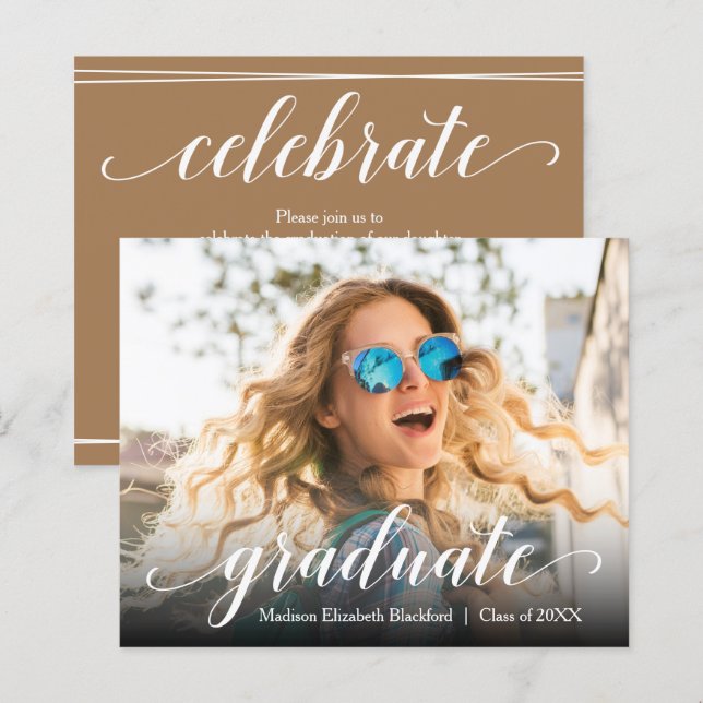 Papier Budget Photo Invitations de la fête des diplômés (Devant / Derrière)