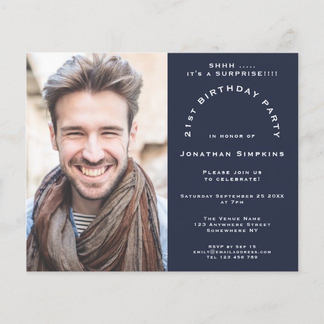 Papier Budget Photo Man 21st Surprise Party Invitation de (Devant)