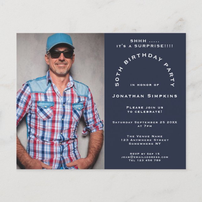 Papier Budget Photo Man 50th Surprise Party Invitation de (Devant)