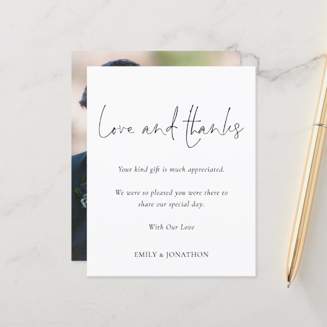 Papier Budget Photo Mariage Love and Thanks Script (Devant/Arrière en situation)