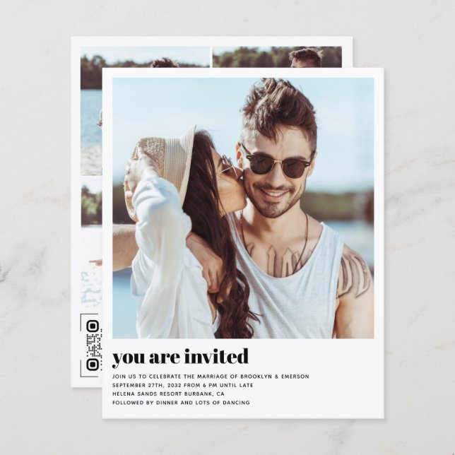 Papier Budget Photo moderne QR Code Faire-part de mariage (Devant / Derrière)