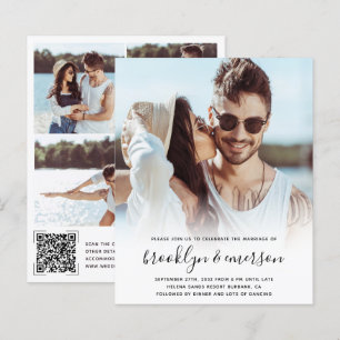 Papier Budget Photo moderne QR Code Faire-part de mariage