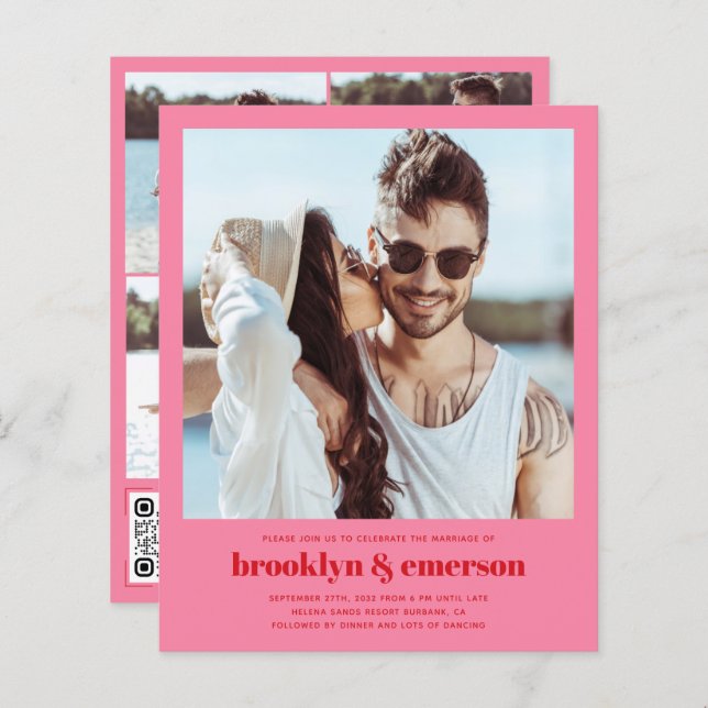 Papier Budget Photo moderne QR Code Retro Mariage (Devant / Derrière)